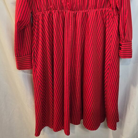 Glamour X Lane Bryant Button Up Dress 18 Red Black Pinstripe Elastic Waist - Picture 12 of 12